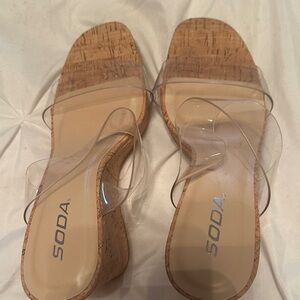 Soda Women's Transparent and Tan Cork Wedges